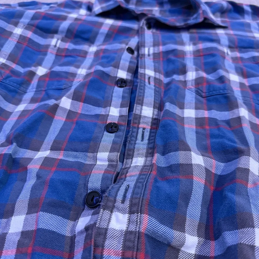 J.Crew Plaid Flannel Shirt Mens Large Blue Red Cotton Button Up Casual Classic